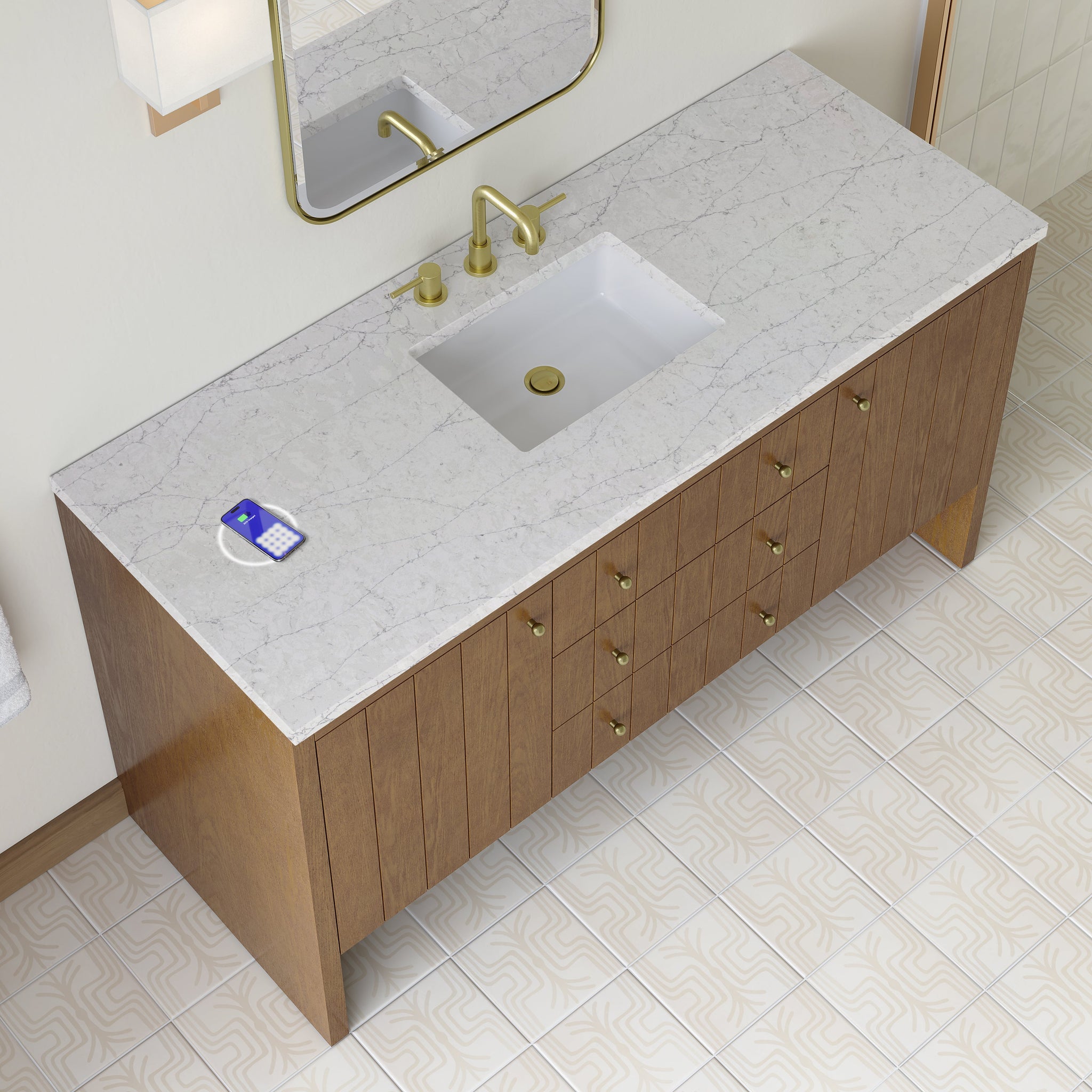 James Martin Hudson 60" Single Bathroom Vanity, Honey Oak with Eternal Jasmine Pearl (FreePower) countertop