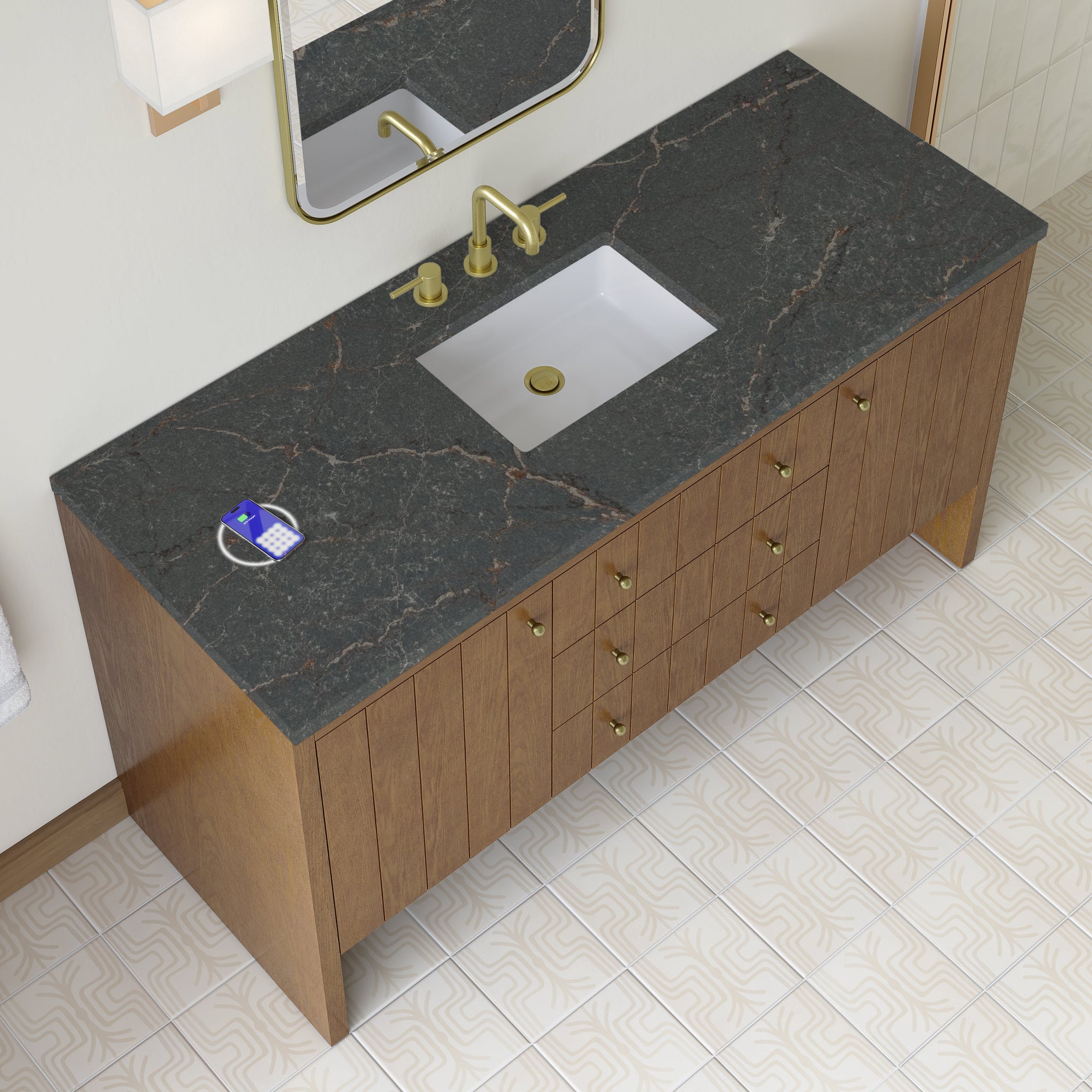 James Martin Hudson 60" Single Bathroom Vanity, Honey Oak with Parisien Bleu (FreePower) countertop