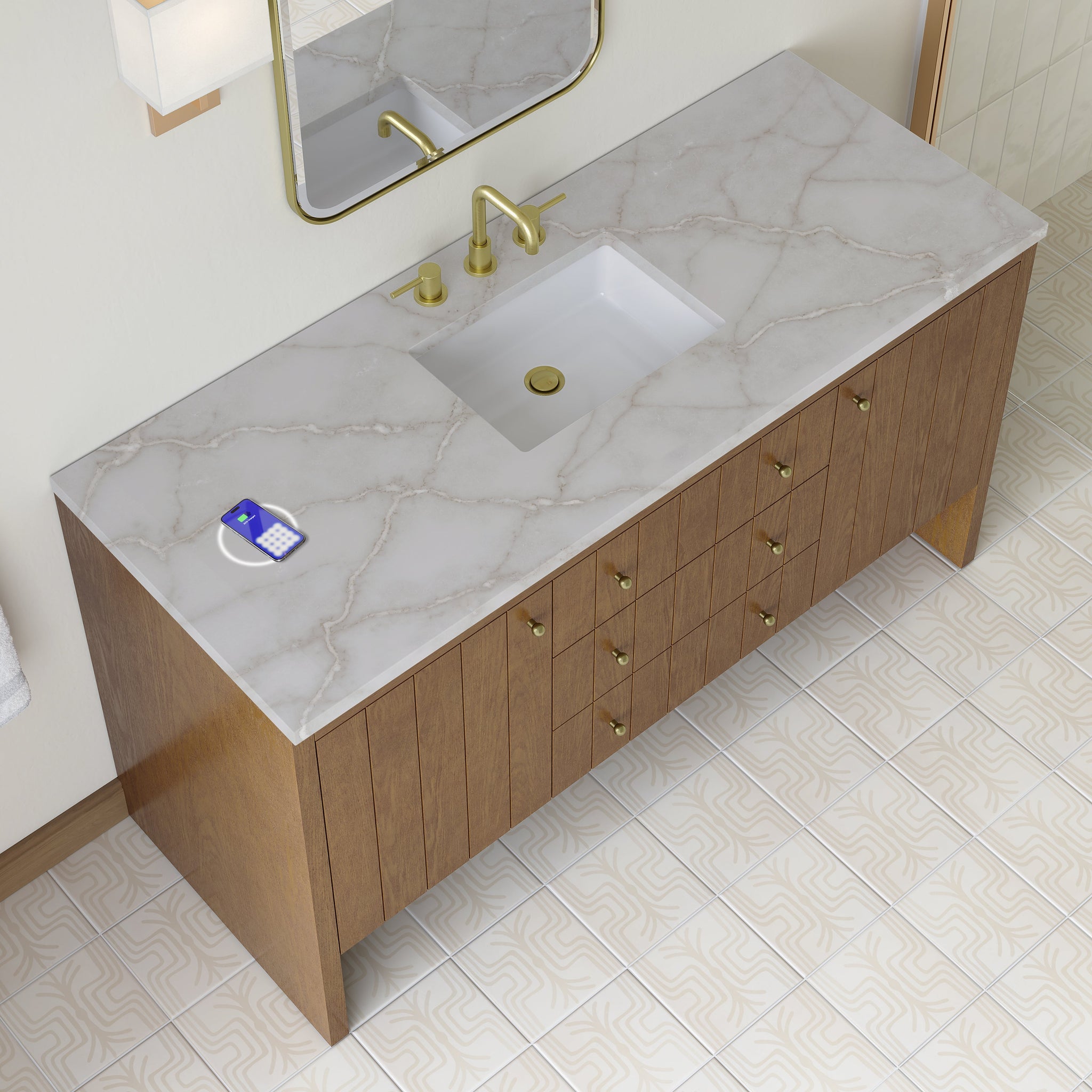James Martin Hudson 60" Single Bathroom Vanity, Honey Oak with Victorian Silver (FreePower) countertop