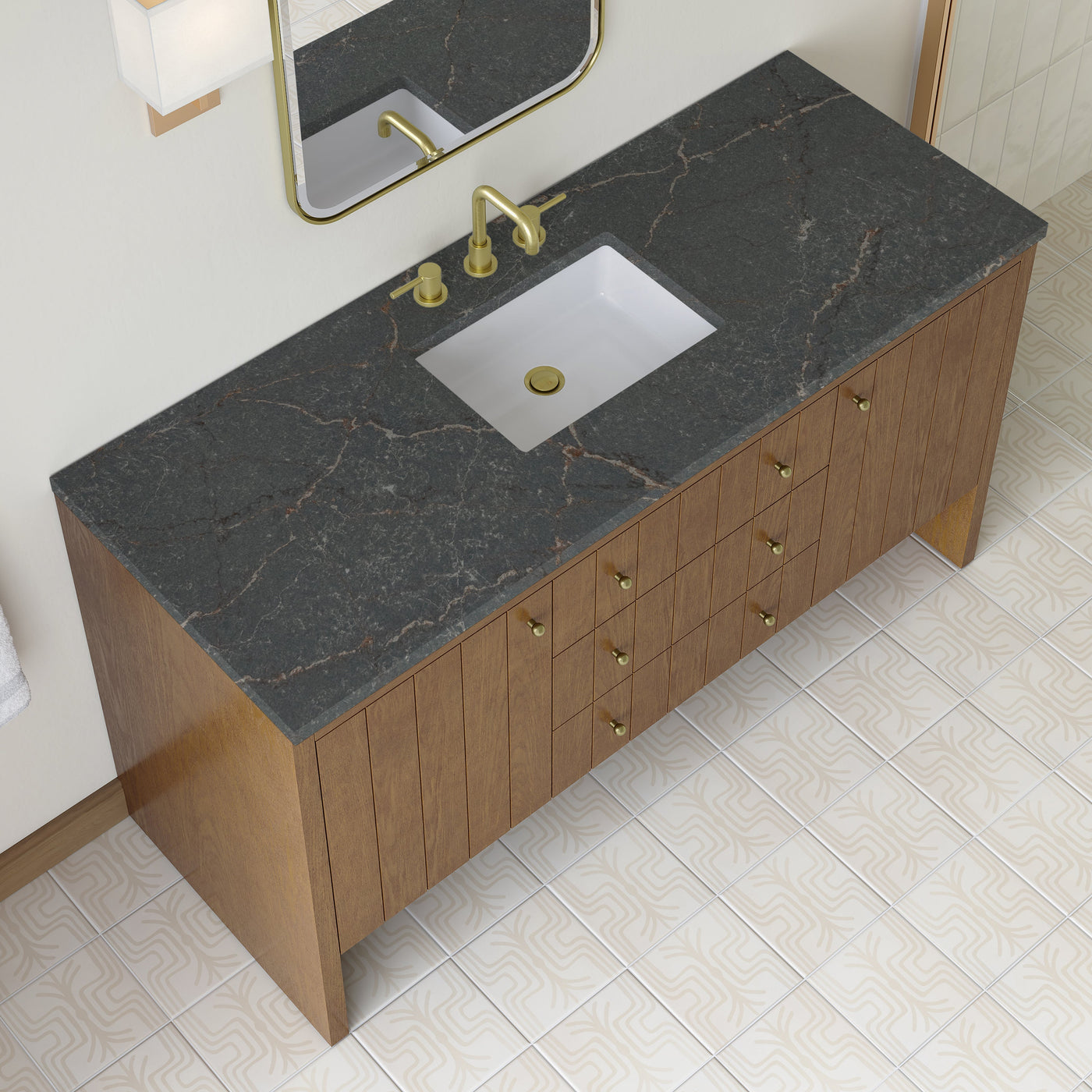 James Martin Hudson 60" Single Bathroom Vanity, Honey Oak with Parisien Bleu countertop