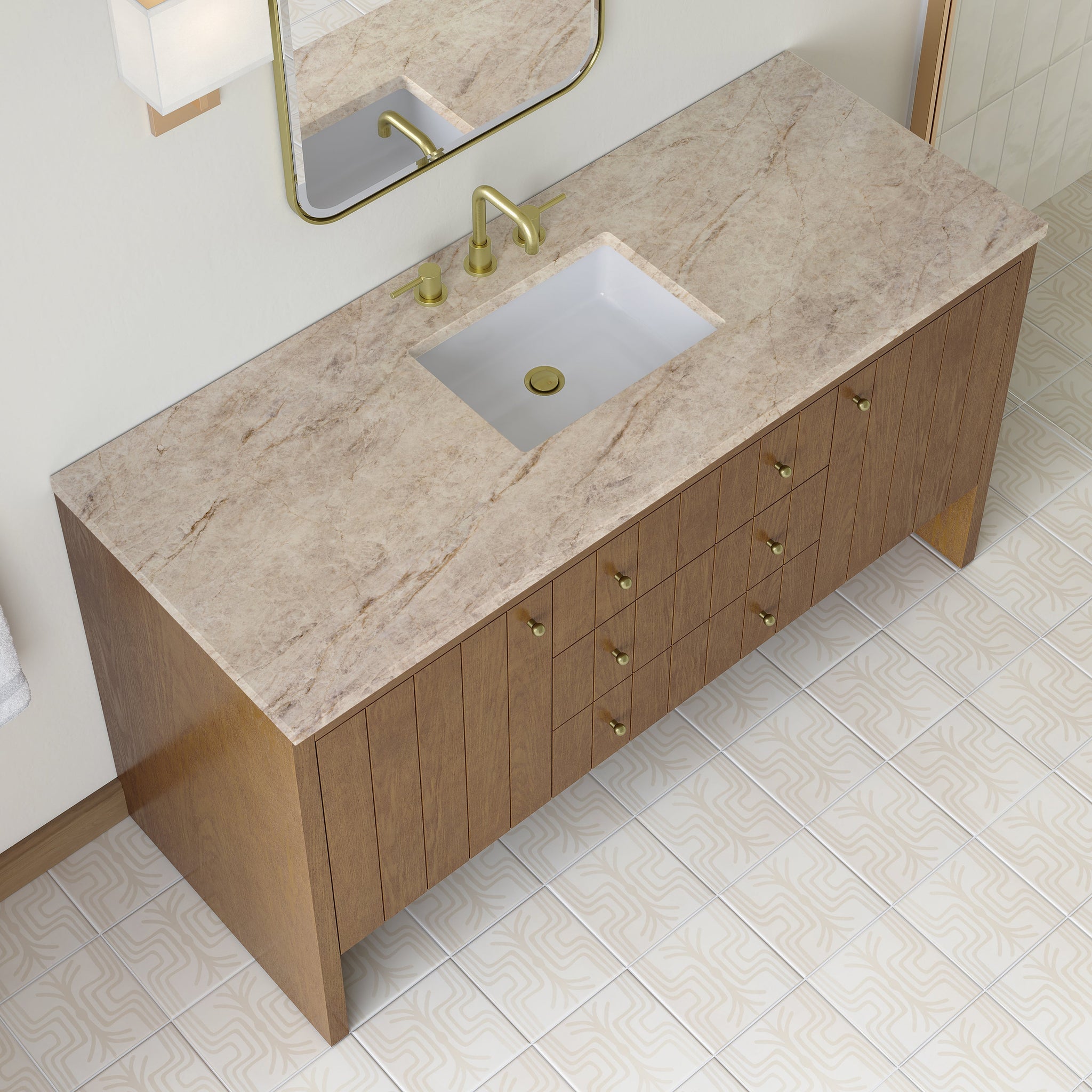 James Martin Hudson 60" Single Bathroom Vanity, Honey Oak with Tajnar countertop