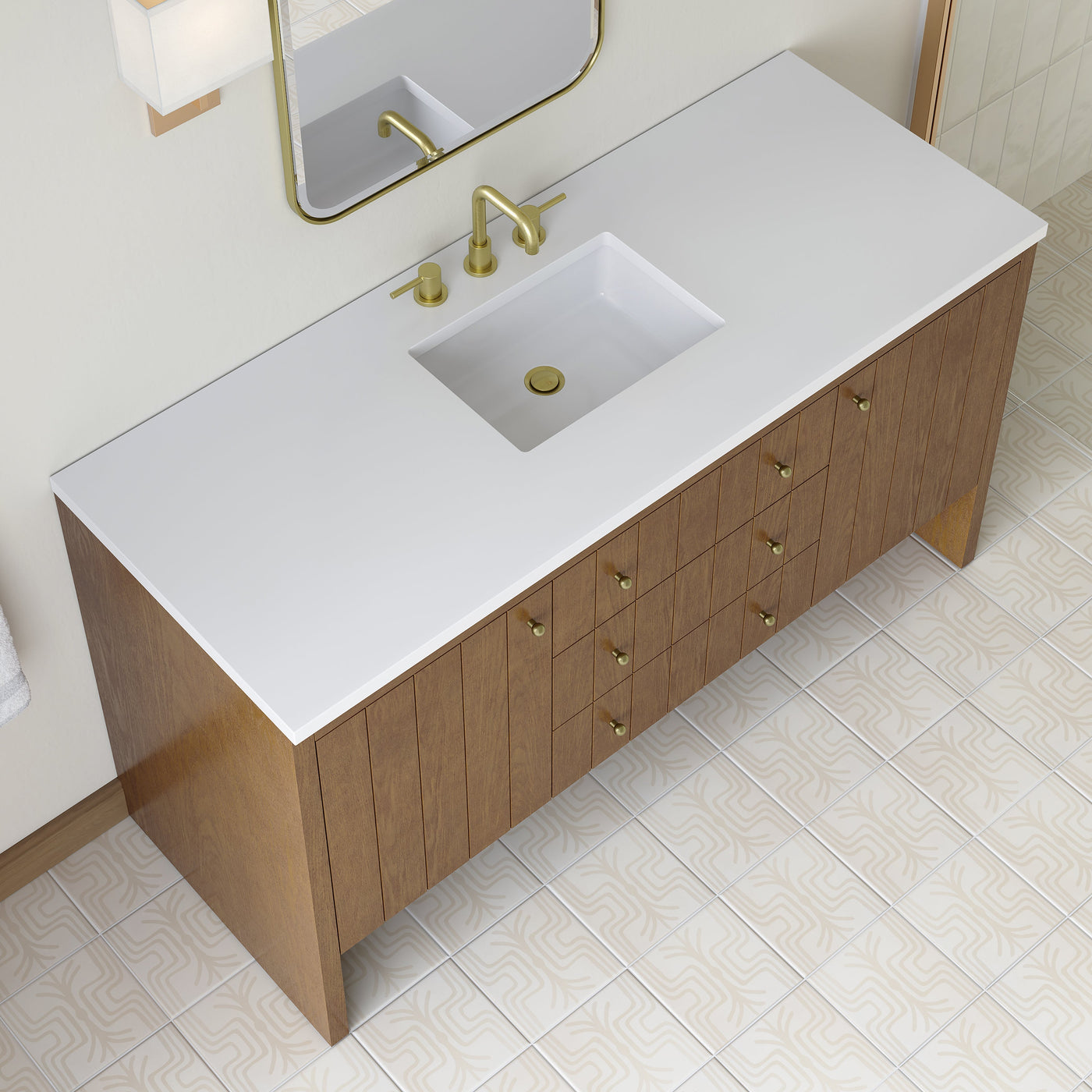 James Martin Hudson 60" Single Bathroom Vanity, Honey Oak with White Zeus countertop