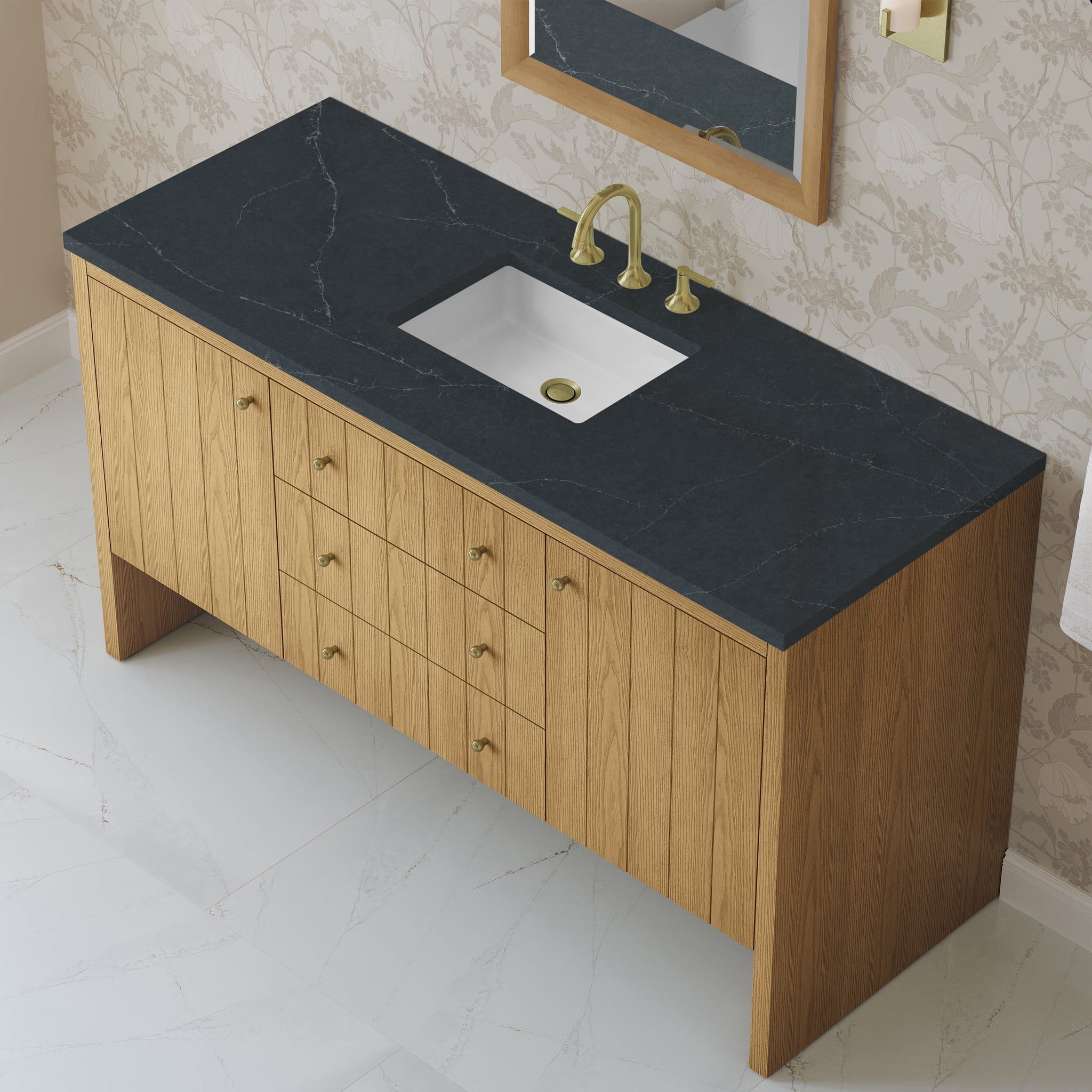 James Martin Hudson 60" Single Bathroom Vanity, Light Natural Oak with Charcoal Soapstone countertop