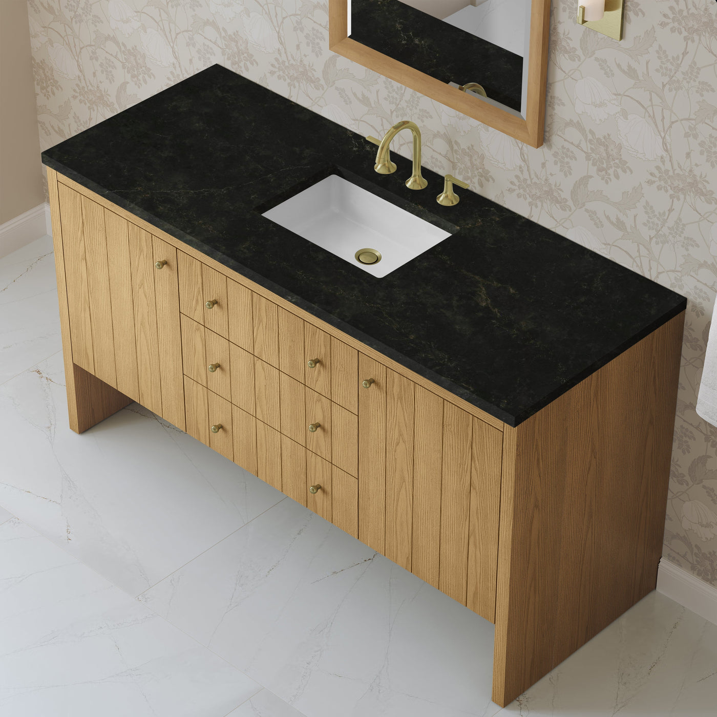James Martin Hudson 60" Single Bathroom Vanity, Light Natural Oak with Phantome countertop