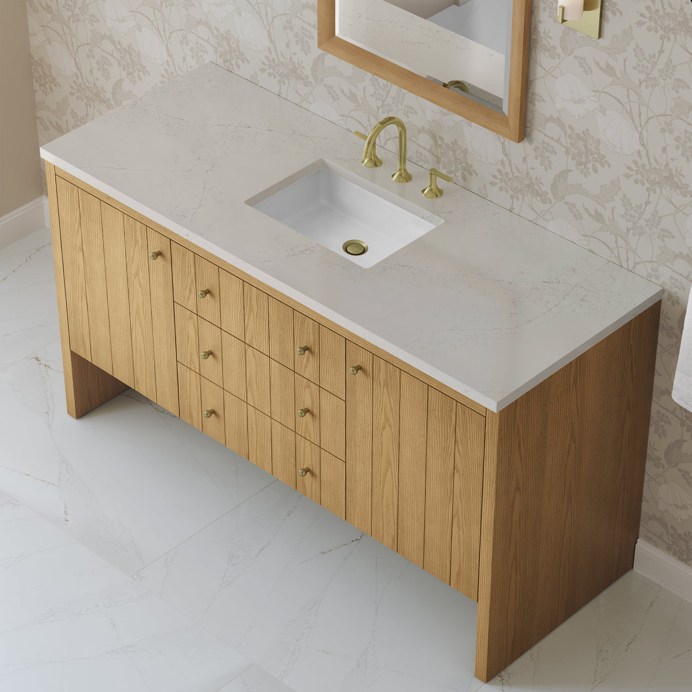 James Martin Hudson 60" Single Bathroom Vanity, Light Natural Oak with Siberian countertop