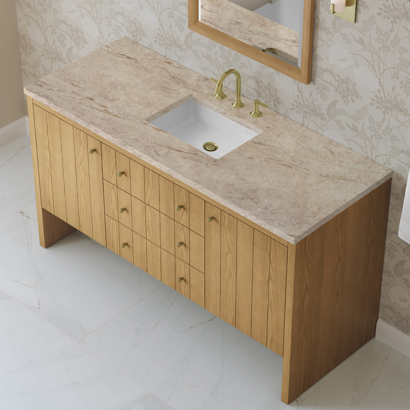 James Martin Hudson 60" Single Bathroom Vanity, Light Natural Oak with Tajnar countertop