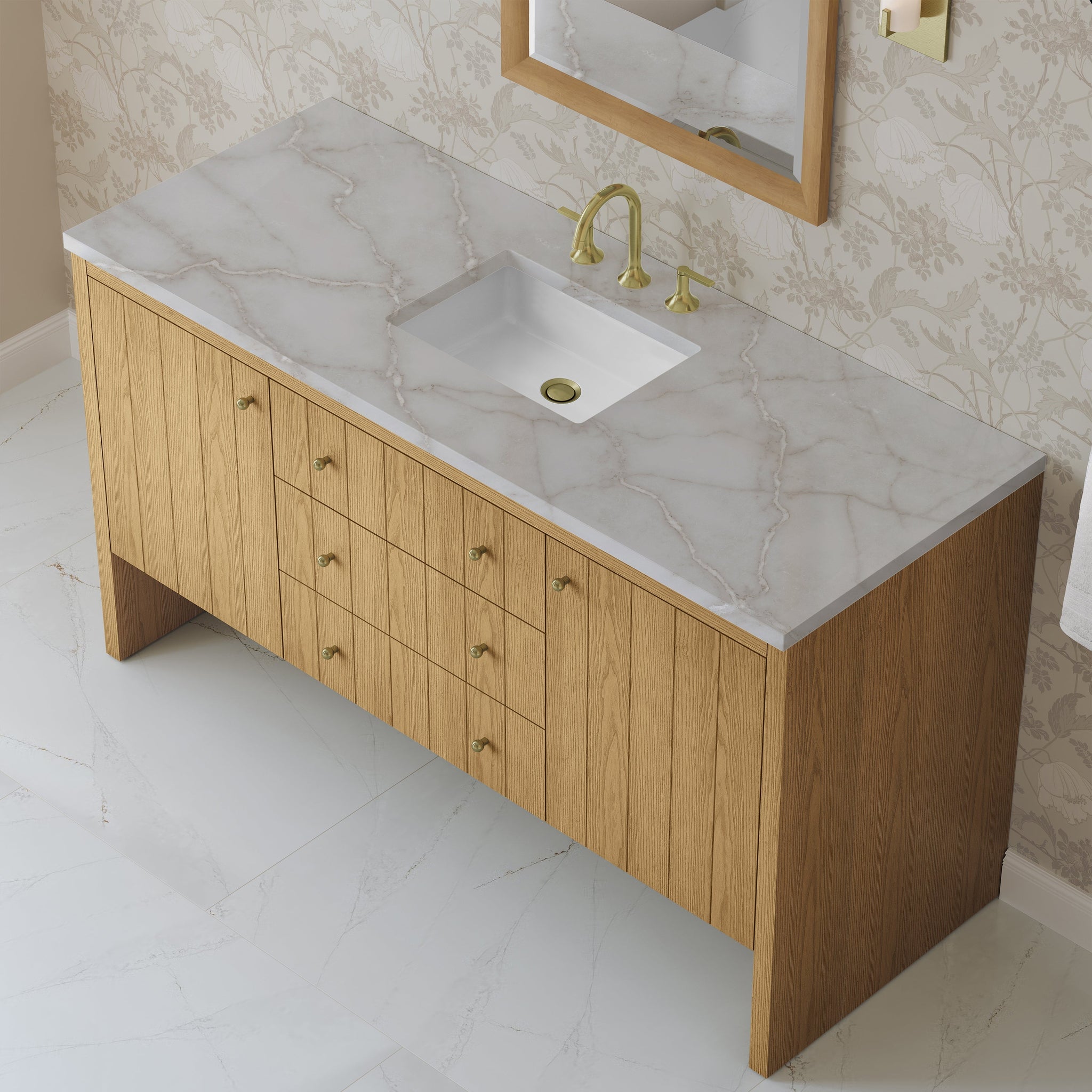 James Martin Hudson 60" Single Bathroom Vanity, Light Natural Oak with Victorian Silver countertop