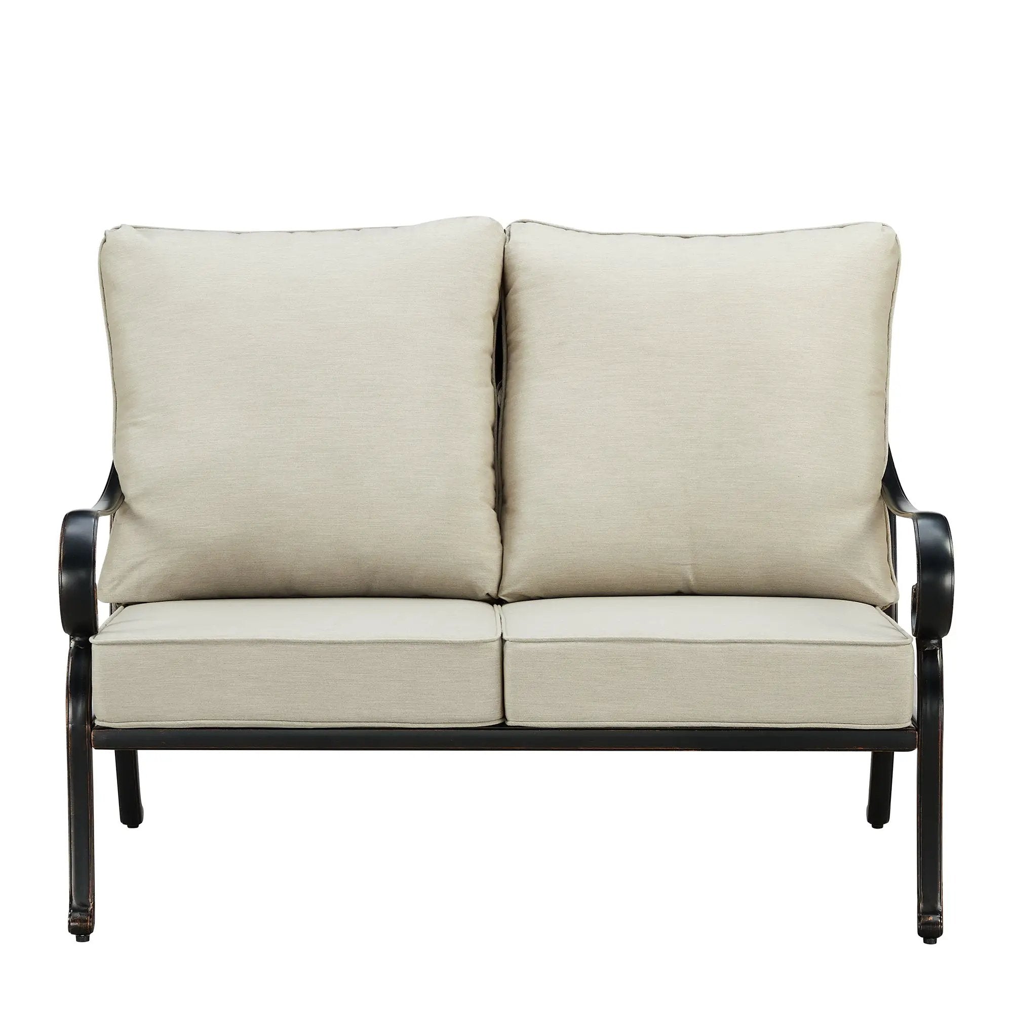 Black Aluminum Deep Seating Loveseat with Cushions by Sharicks