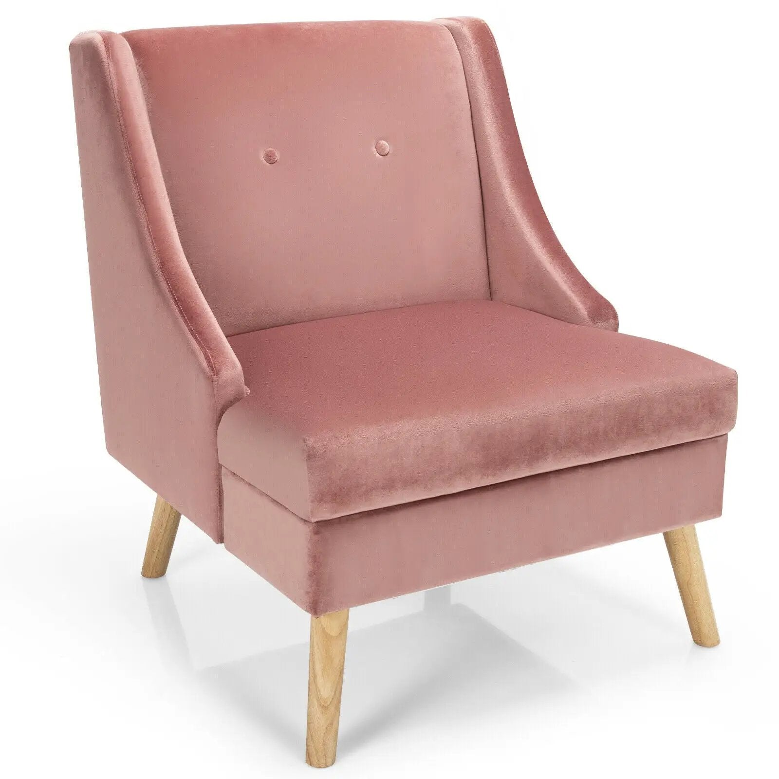 Velvet Wing Back Accent Chair with Rubber Wood Legs and Padded Seat for Living Room-Pink by DirectDeals