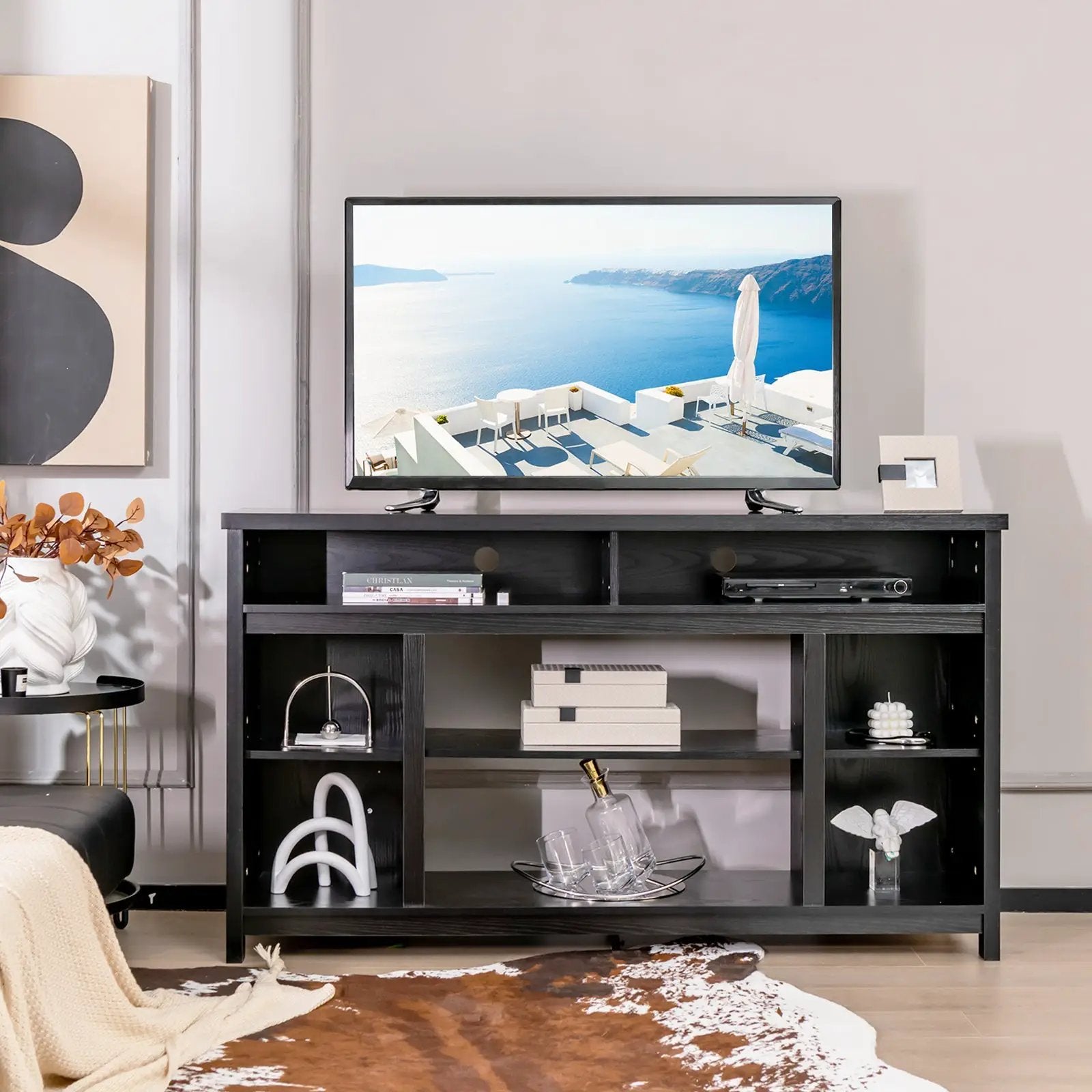 58 Inch TV Stand Entertainment Console Center with Adjustable Open Shelves-Black by DirectDeals