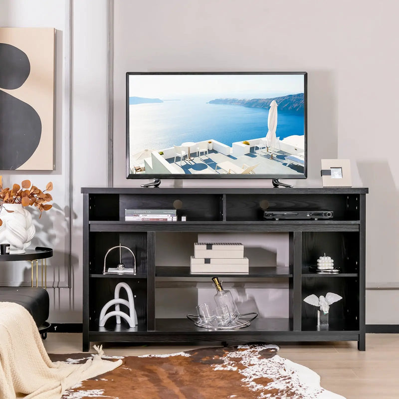 58 Inch TV Stand Entertainment Console Center with Adjustable Open Shelves-Black by DirectDeals