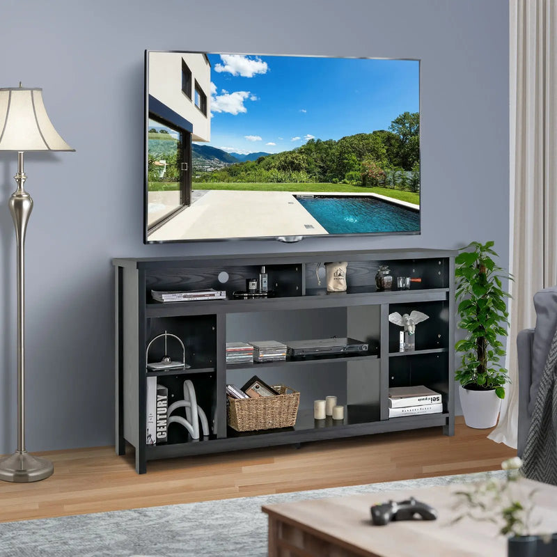 58 Inch TV Stand Entertainment Console Center with Adjustable Open Shelves-Black by DirectDeals