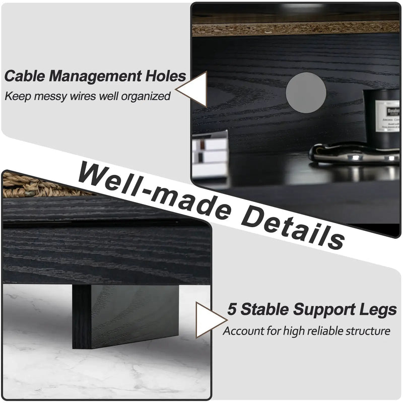 58 Inch TV Stand Entertainment Console Center with Adjustable Open Shelves-Black by DirectDeals