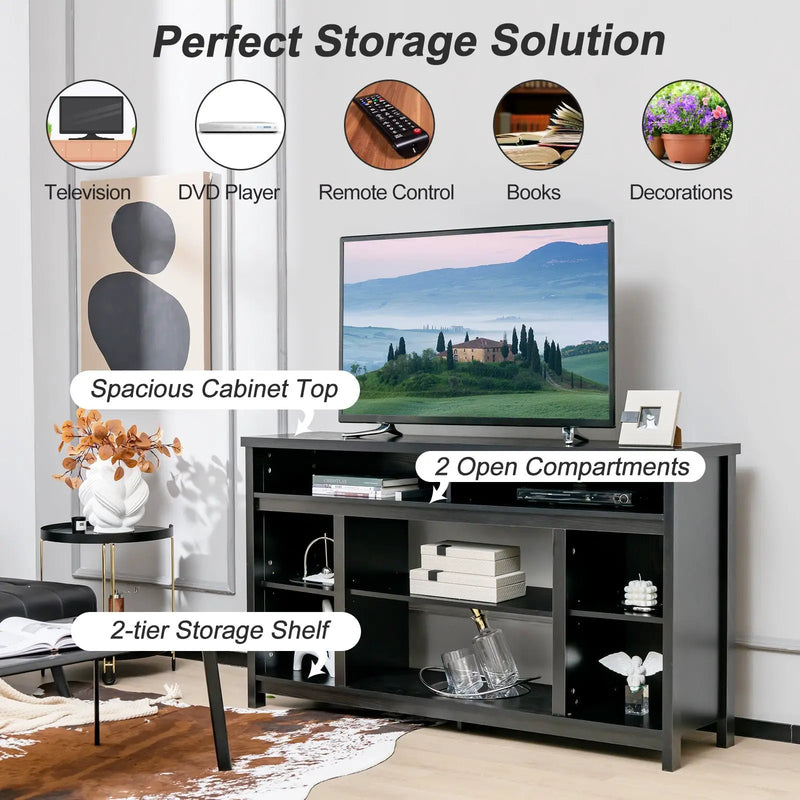 58 Inch TV Stand Entertainment Console Center with Adjustable Open Shelves-Black by DirectDeals