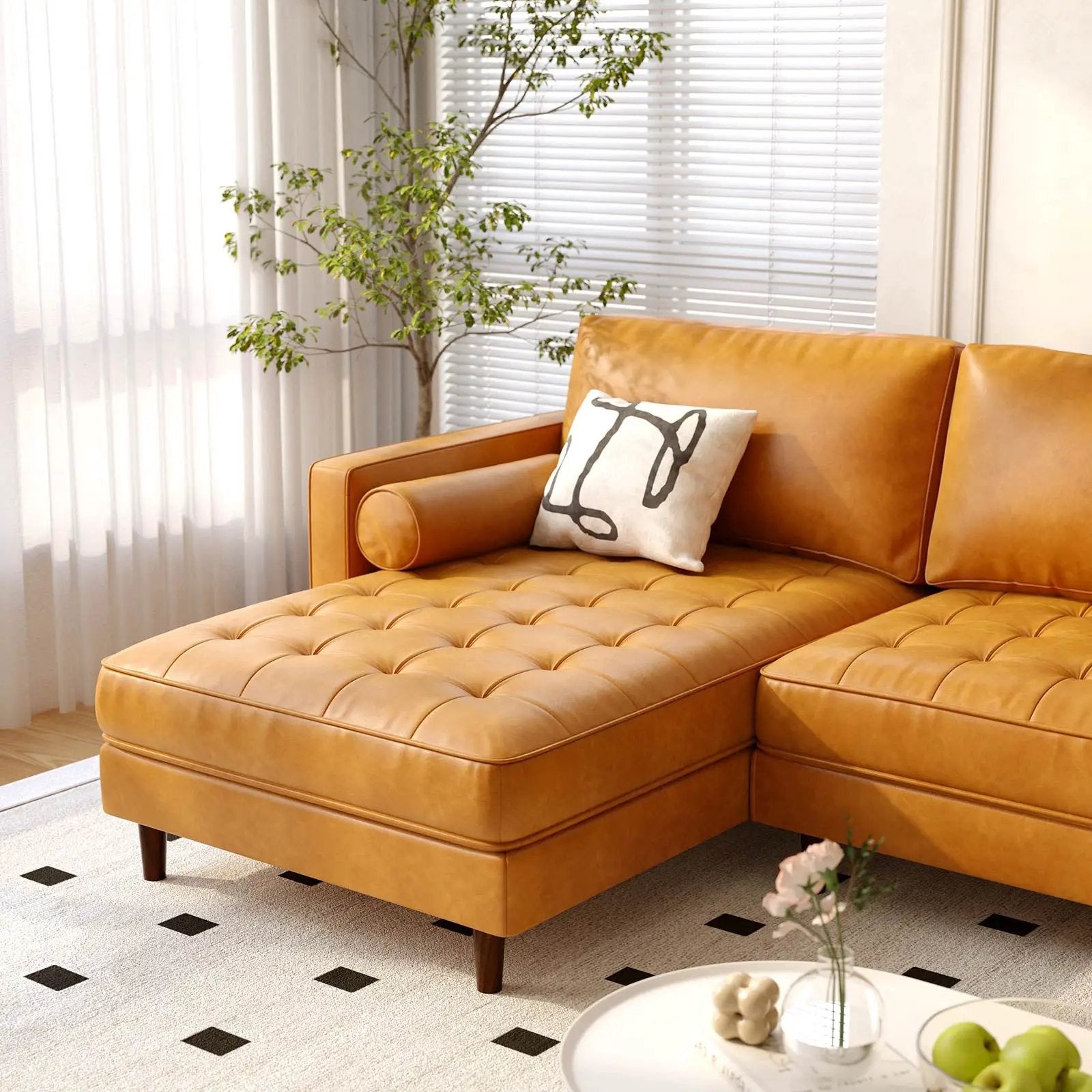 3-Seat L-Shaped Sectional Sofa Couch for Living Room-Brown by DirectDeals