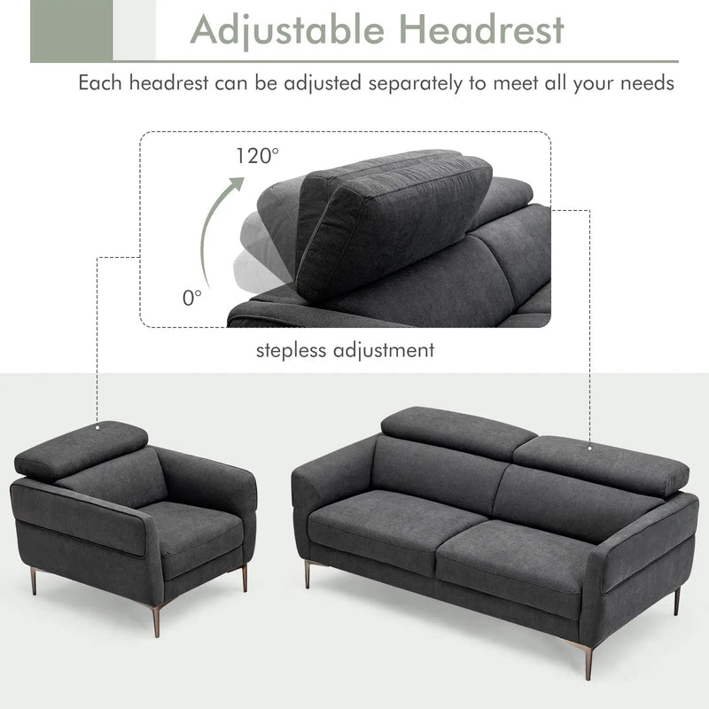 Modern Couched Sofa set with Adjustable Headrest by DirectDeals