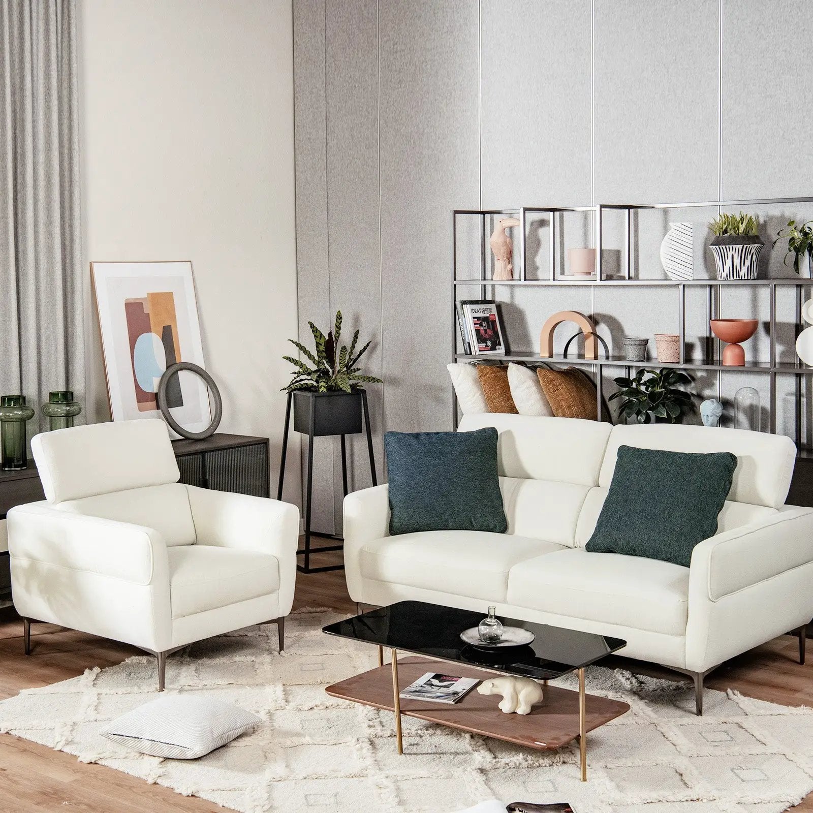 72.5 Inch Modern Fabric Loveseat Sofa Couch with Adjustable Headrest by DirectDeals