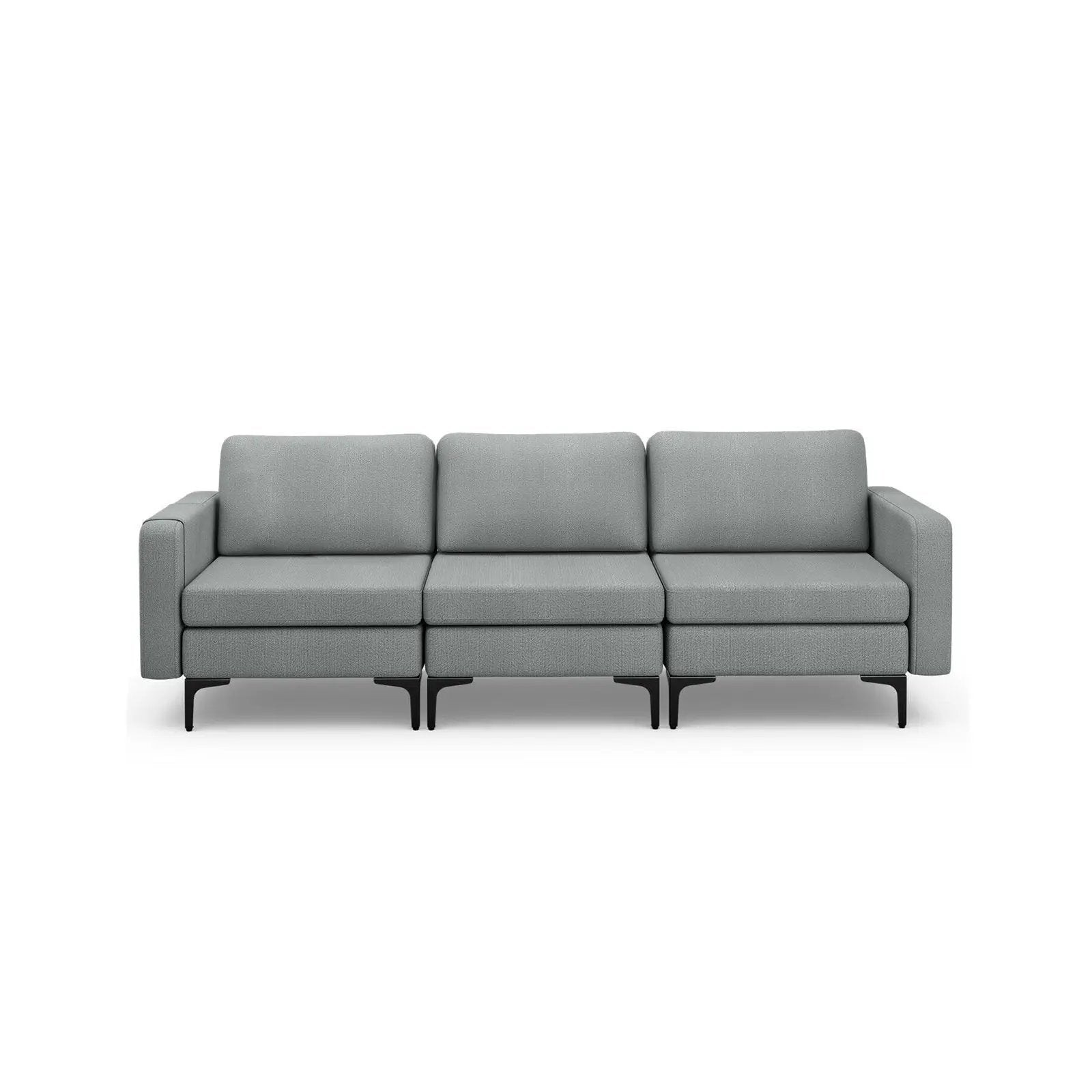 Convertible Leather Sofa Couch with Magazine Pockets 3-Seat with 2 USB Port by DirectDeals