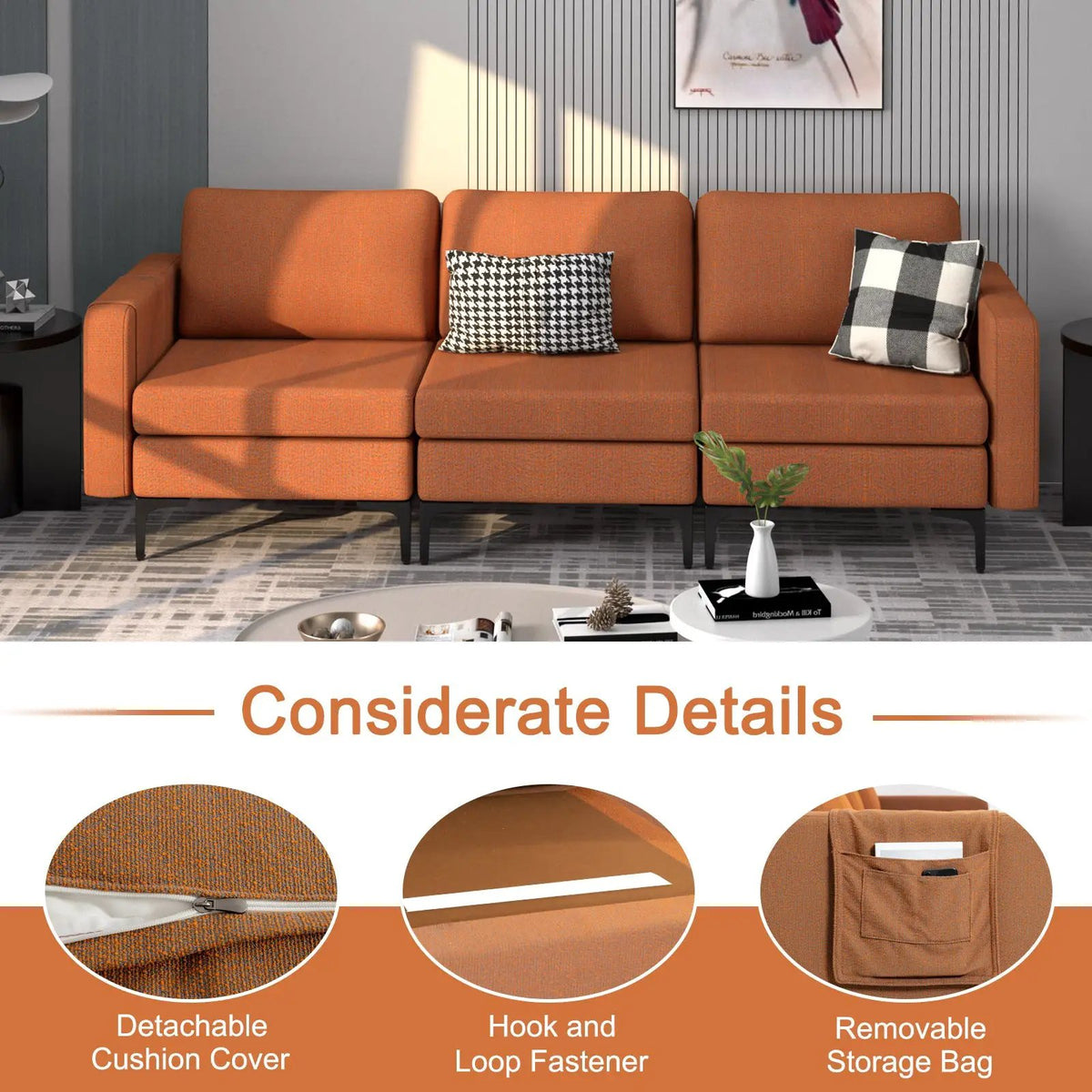 Convertible Leather Sofa Couch with Magazine Pockets 3-Seat with 2 USB Port, photo 5 of 12
