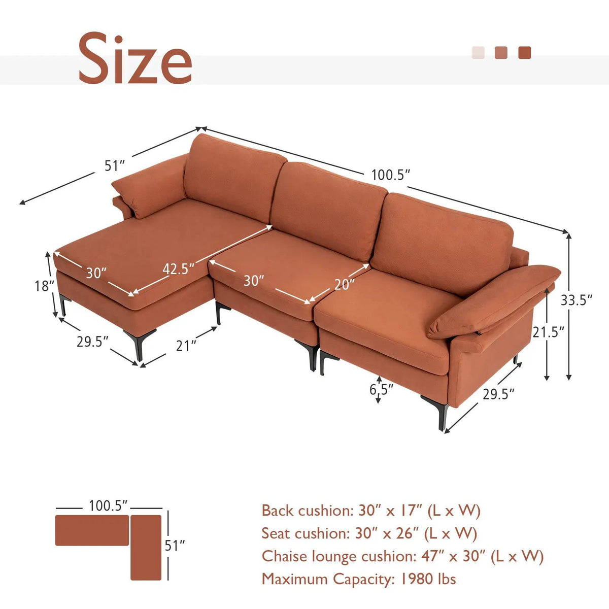 Extra Large Modular L-shaped Sectional Sofa with Reversible Chaise for 4-5 People, photo 14 of 32
