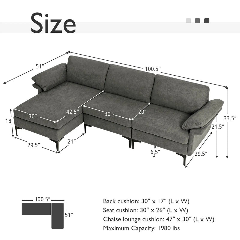 Extra Large Modular L-shaped Sectional Sofa with Reversible Chaise for 4-5 People by DirectDeals