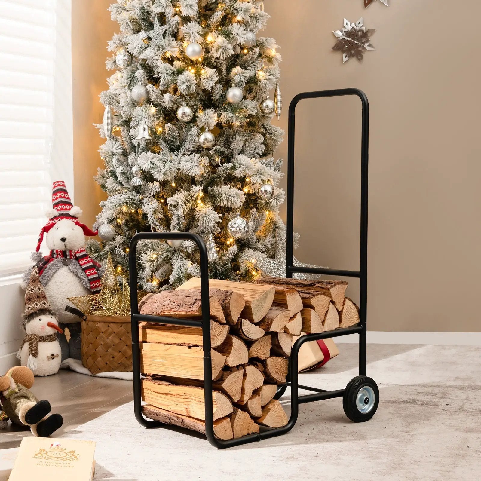 Firewood Log Cart Carrier with Anti-Slip and Wear-Resistant Wheels by DirectDeals