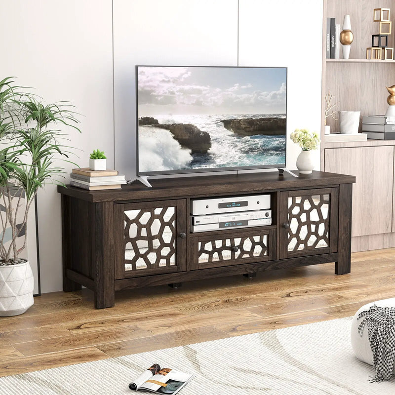 55 Inch Retro TV Stand Media Entertainment Center with Mirror Doors and Drawer by DirectDeals