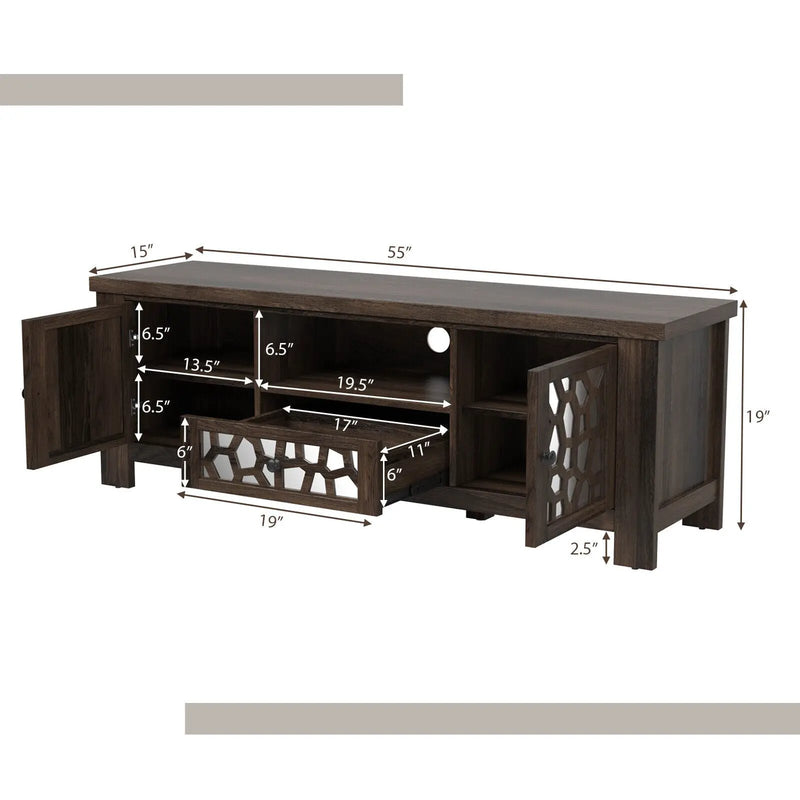 55 Inch Retro TV Stand Media Entertainment Center with Mirror Doors and Drawer by DirectDeals