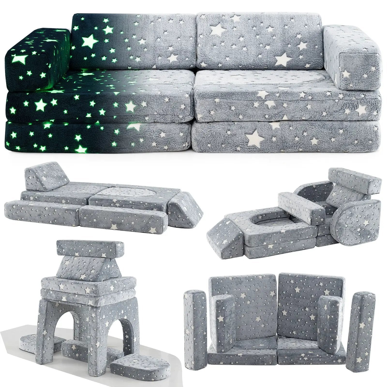 10 Pieces Modular Kids Play Couch Sectional Sofa Glow in the Dark-Gray by DirectDeals