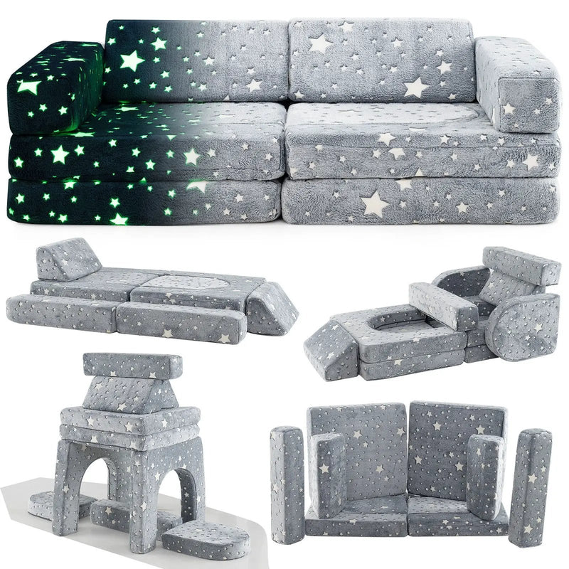 10 Pieces Modular Kids Play Couch Sectional Sofa Glow in the Dark-Gray by DirectDeals