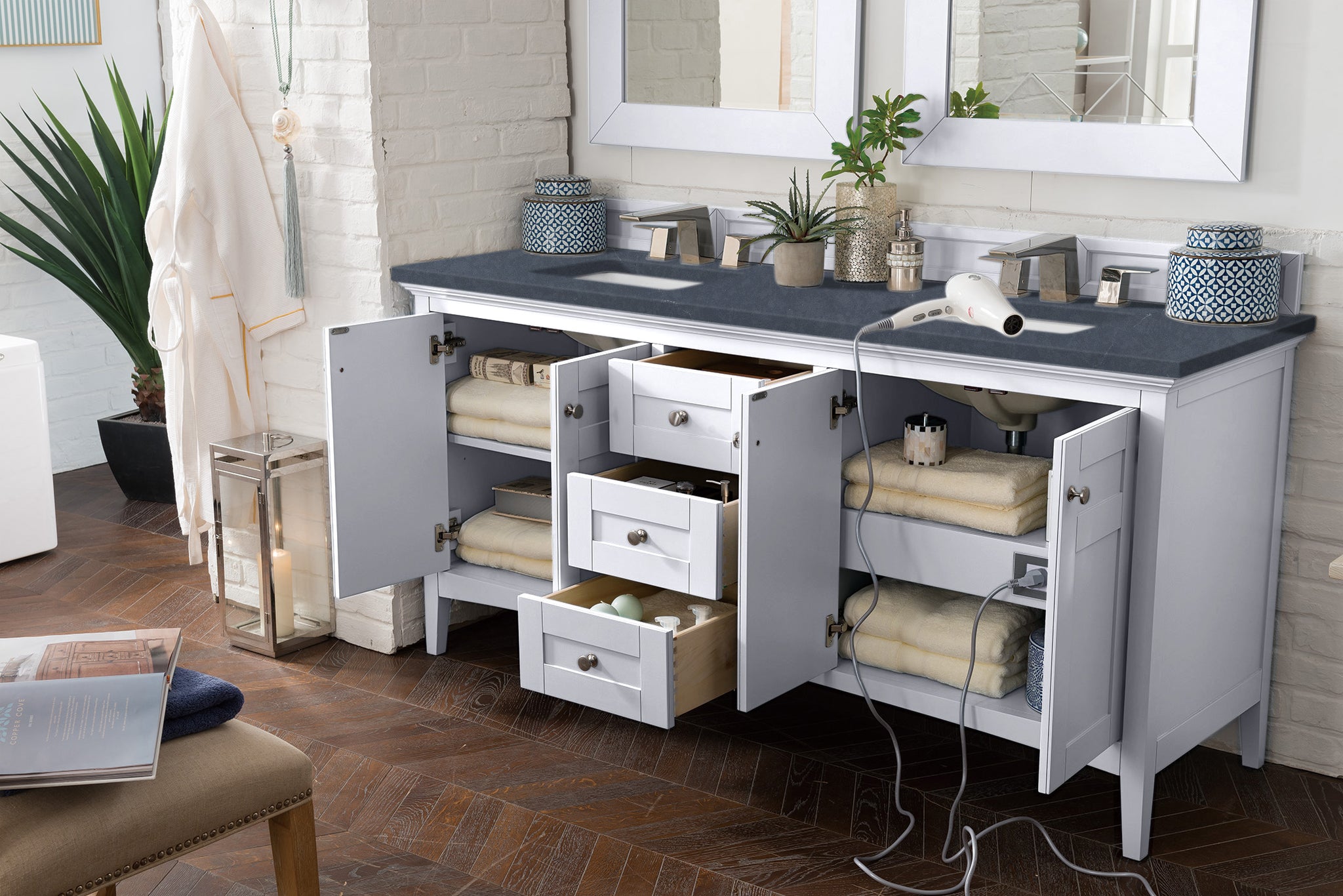 James Martin Palisades 72" Double Bathroom Vanity, Bright White, view 16