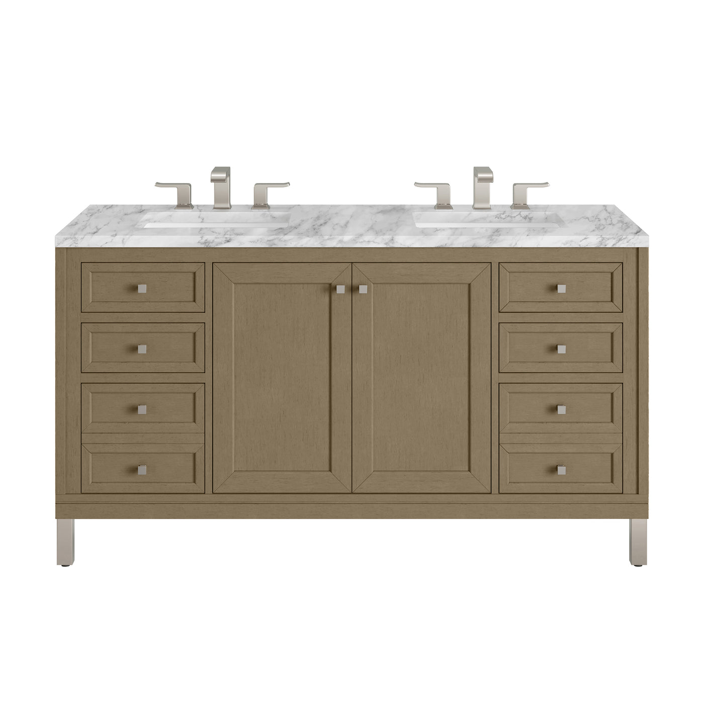 James Martin Chicago 60" Double Bathroom Vanity, Walnut Whisper with Carrara White countertop