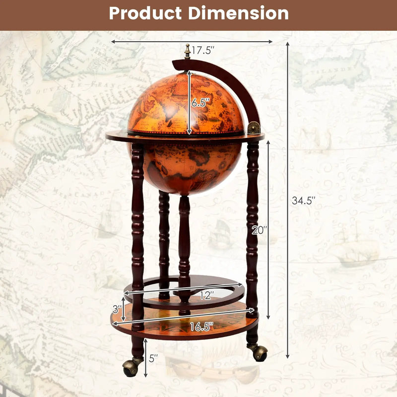 16th Century Wood Globe Wine Bar Stand by DirectDeals