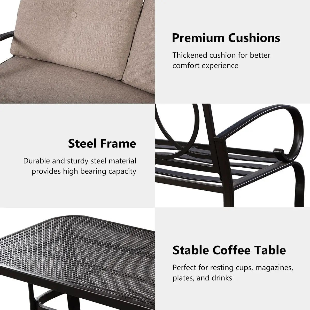 2 Pieces Patio Outdoor Cushioned Coffee Table Seat, photo 5 of 10