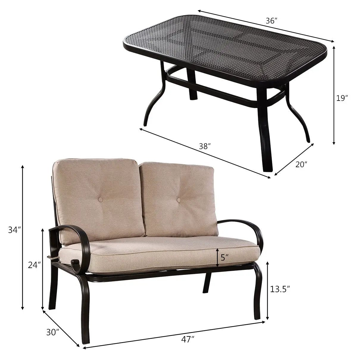 2 Pieces Patio Outdoor Cushioned Coffee Table Seat, photo 4 of 10