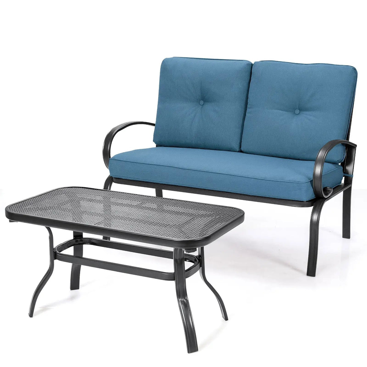 2 Pieces Patio Outdoor Cushioned Coffee Table Seat, photo 9 of 10