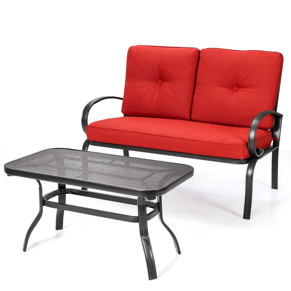 2 Pieces Patio Outdoor Cushioned Coffee Table Seat, photo 10 of 10