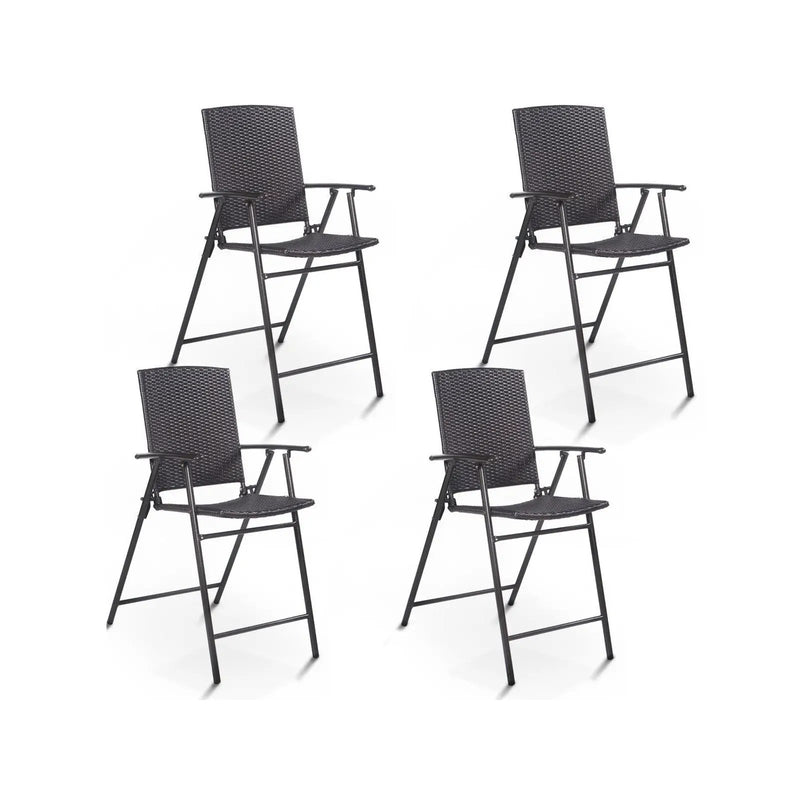 Set of 4 Folding Rattan Bar Chairs with Footrests and Armrests for Outdoors and Indoors by DirectDeals
