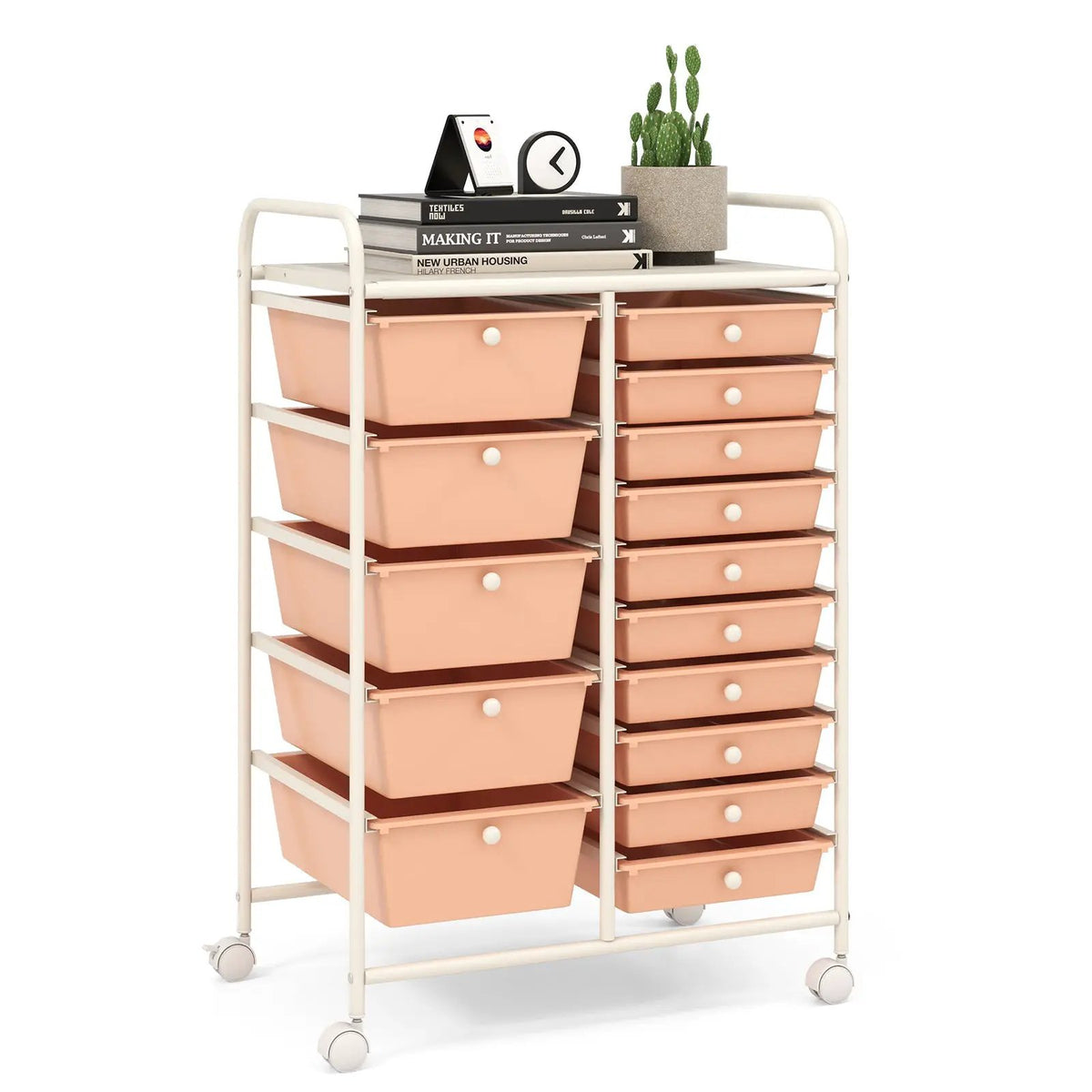 15-Drawer Utility Rolling Cart with Drawers Multi-Use Storage-Icecream Multicolor, photo 14 of 21