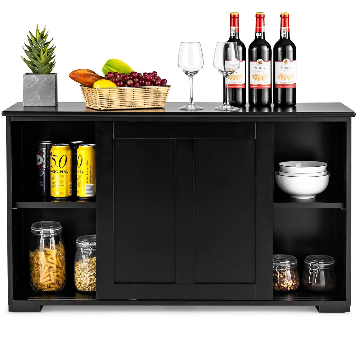 Kitchen Storage Cabinet with Wood Sliding Door, photo 4 of 11