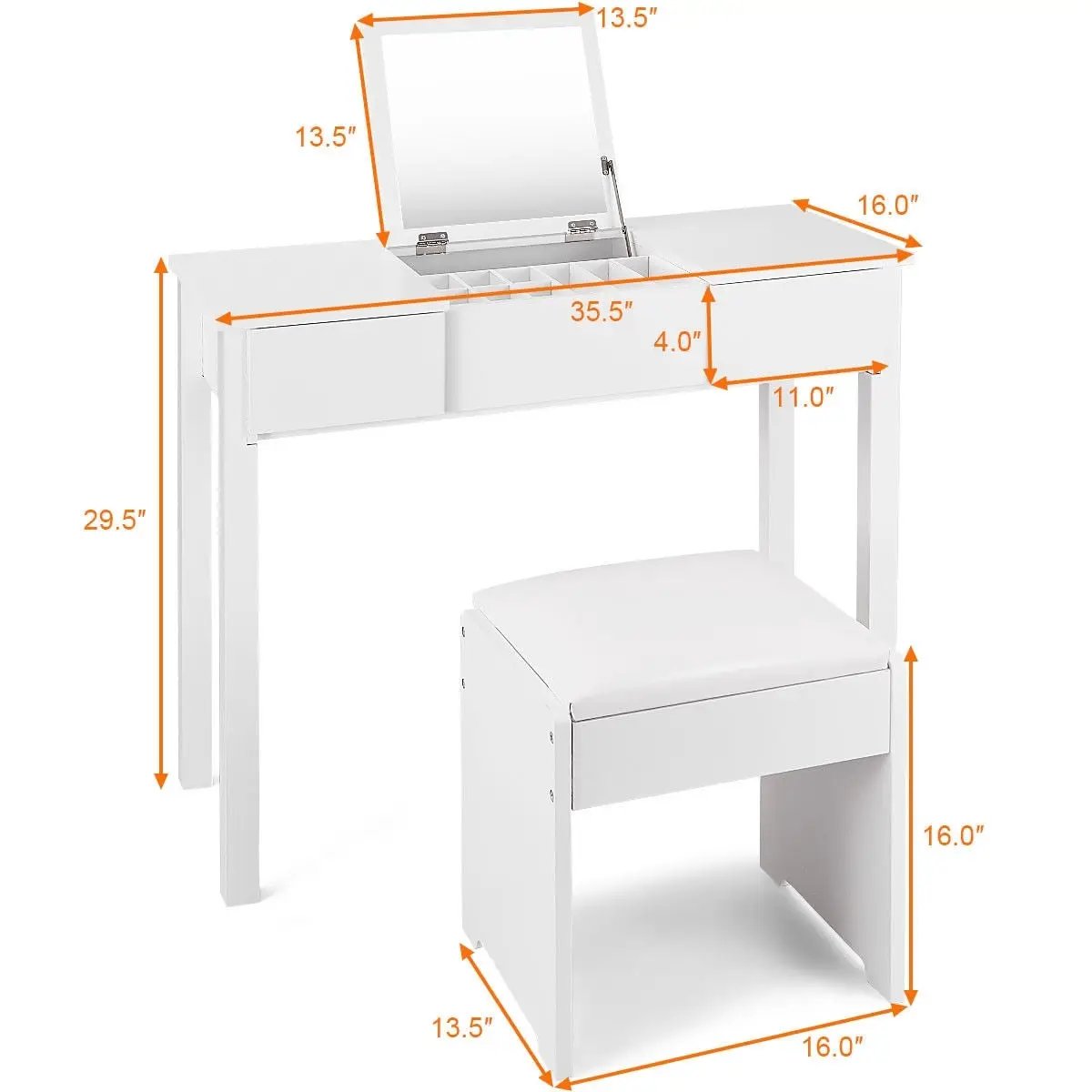 Vanity Makeup Dressing Table Set with Flip Top Mirror and Cushioned Stool by DirectDeals