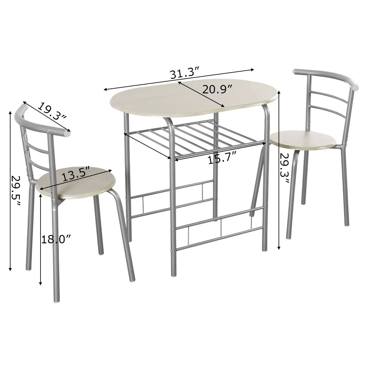 3 pcs Home Kitchen Bistro Pub Dining Table 2 Chairs Set by DirectDeals