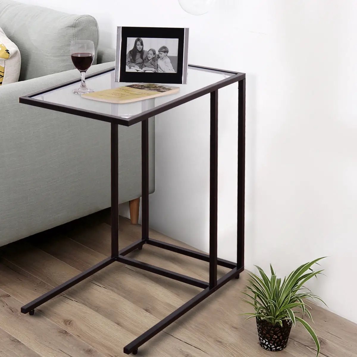Sofa End Table Coffee Side Table with Glass Top by DirectDeals