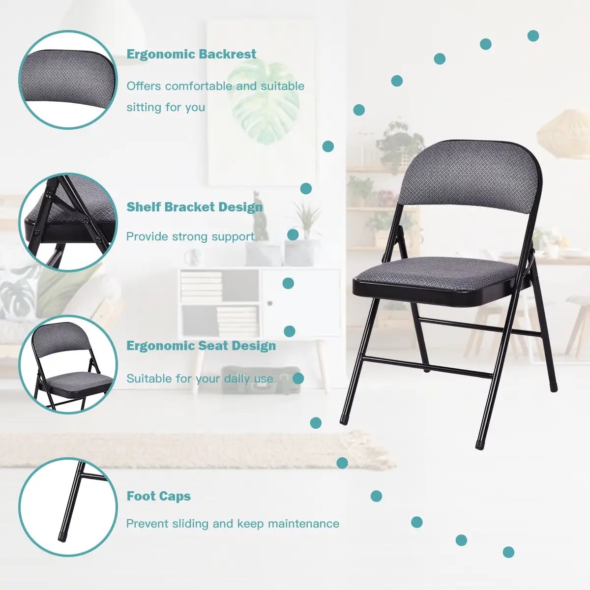 4 Pieces Fabric Upholstered Padded Seat Folding Chairs Seet, photo 6 of 18