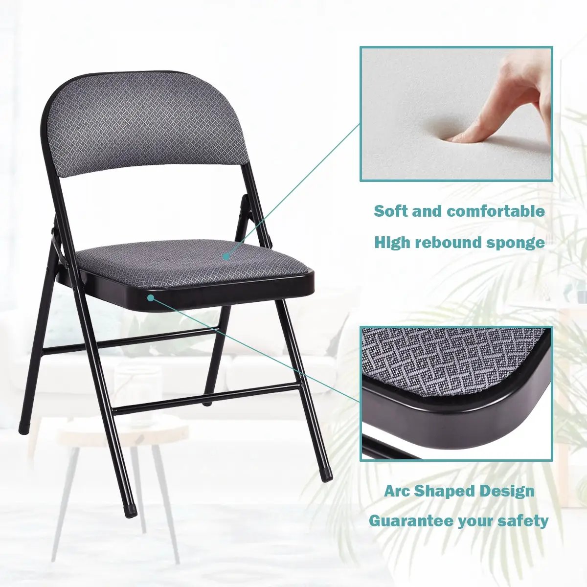 4 Pieces Fabric Upholstered Padded Seat Folding Chairs Seet, photo 2 of 18