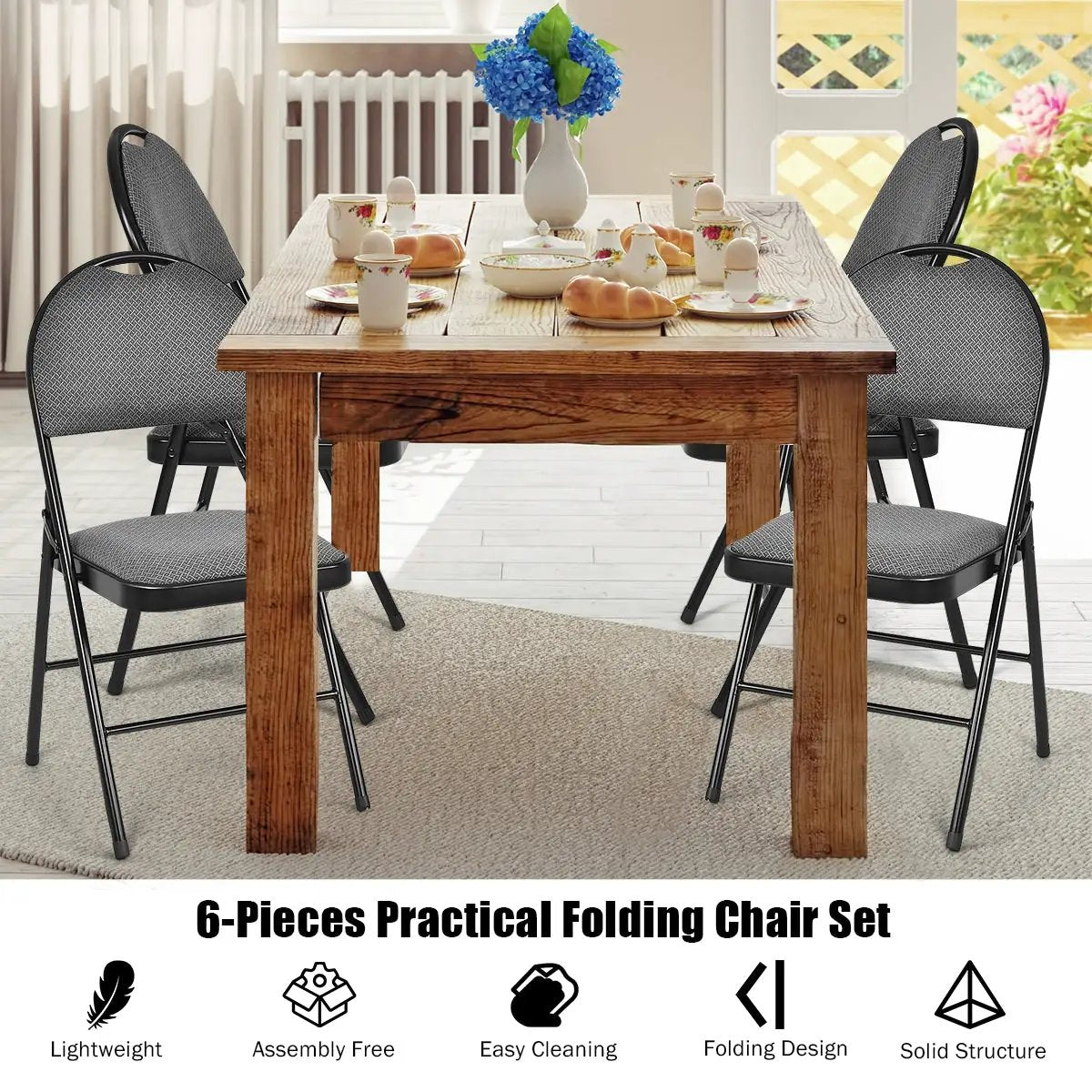 Set of 6 Folding Fabric Upholstered Metal Chairs by DirectDeals