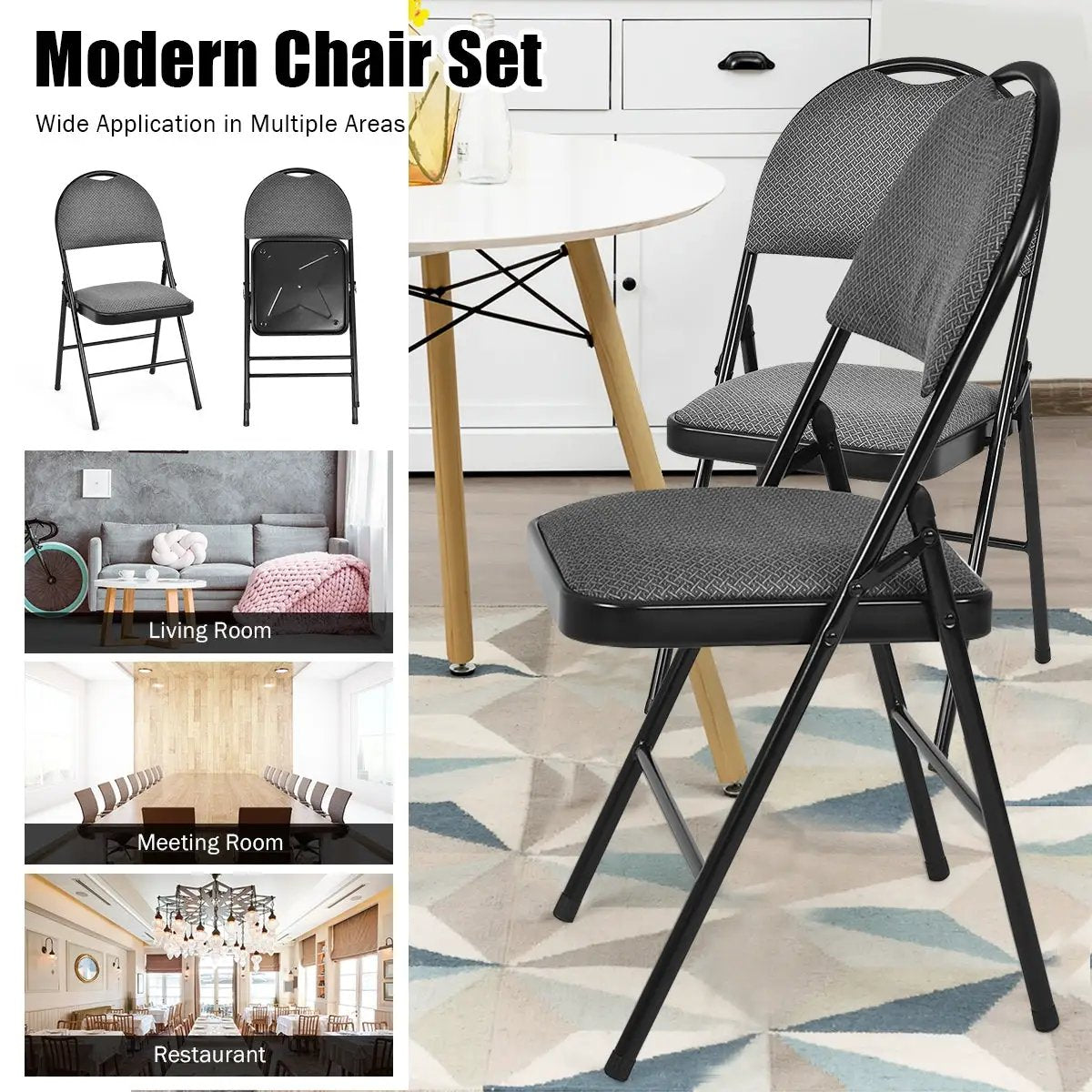 Set of 6 Folding Fabric Upholstered Metal Chairs by DirectDeals