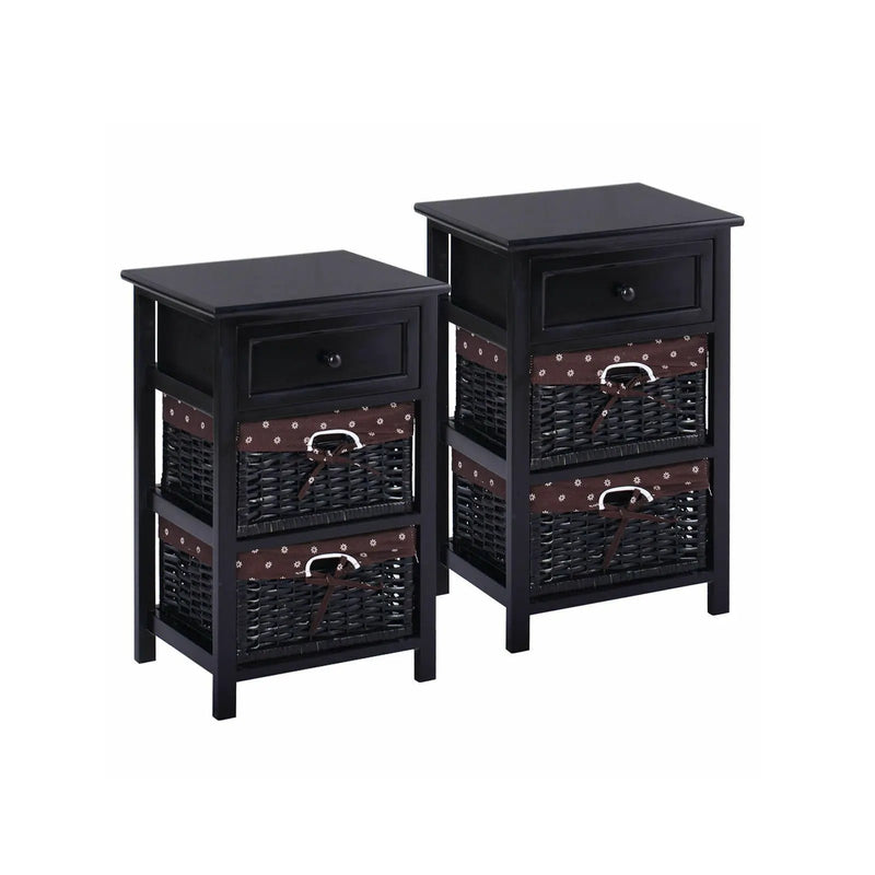 3 Tier Set of 2 Wood Nightstand with 1 and 2 Drawer by DirectDeals