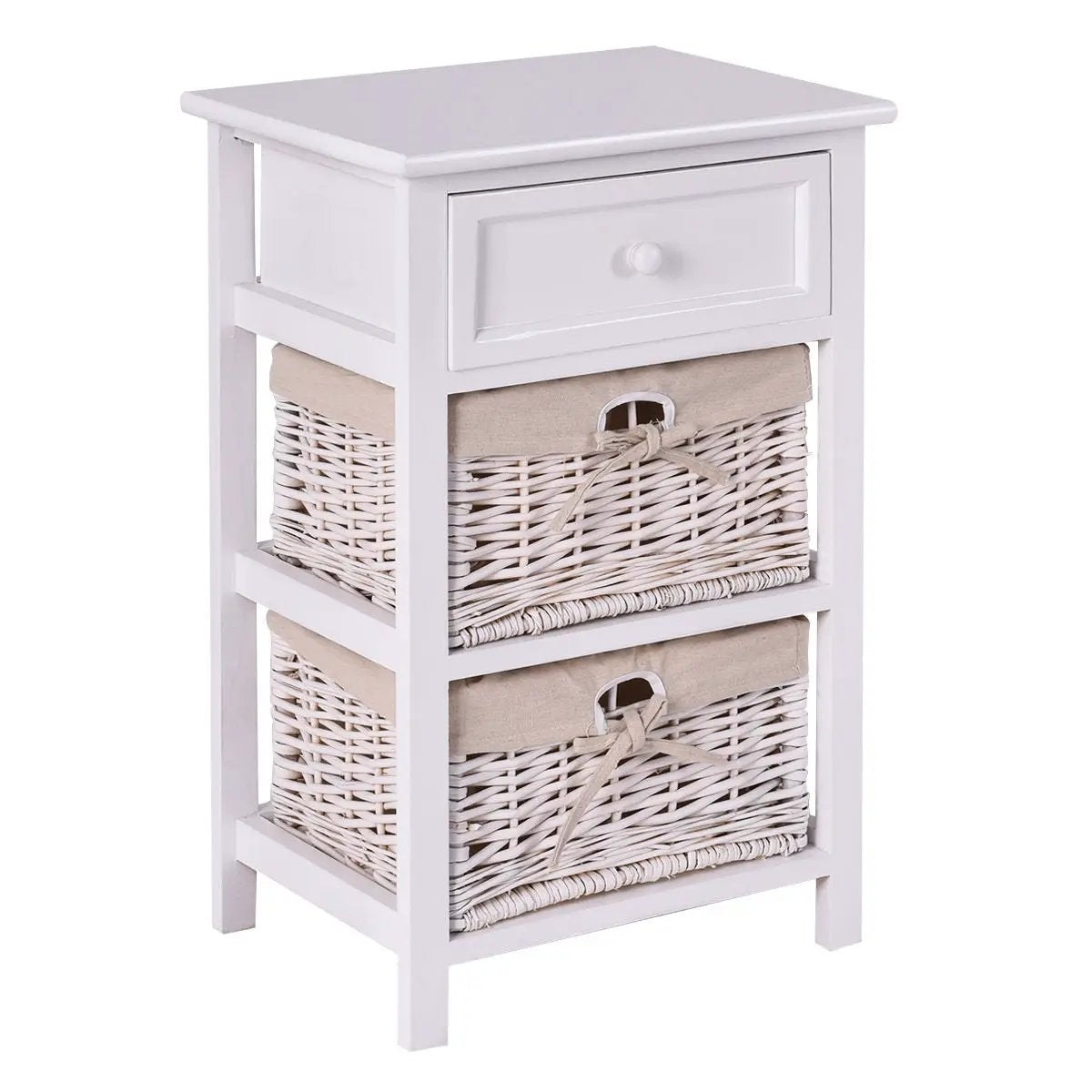 3 Tiers Wooden Storage Nightstand with 2 Baskets and 1 Drawer, photo 9 of 9