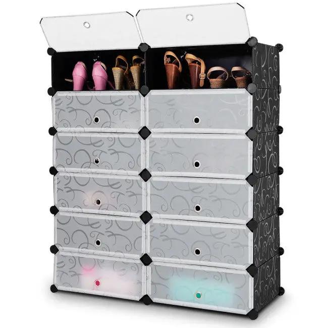 12-Cube DIY Portable Plastic Shoe Rack with Transparent Doors, photo 7 of 9